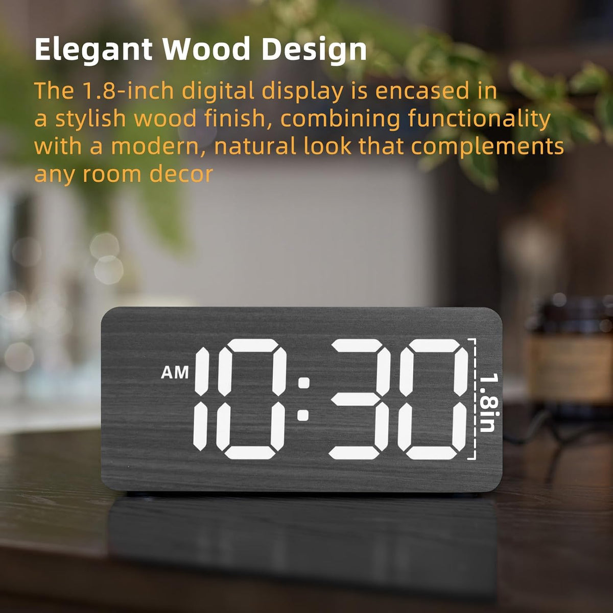 Wooden Digital Alarm Clocks for Bedrooms with 0-100% Dimmable Display
