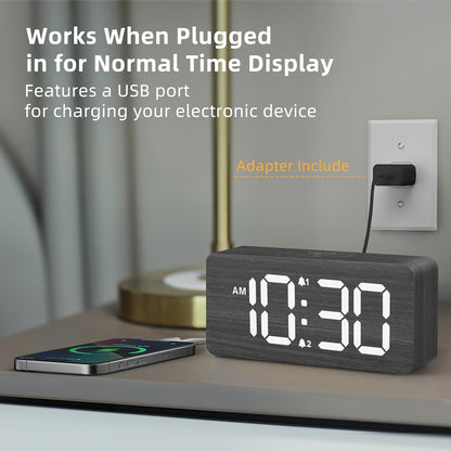 Wooden Digital Alarm Clocks for Bedrooms with 0-100% Dimmable Display