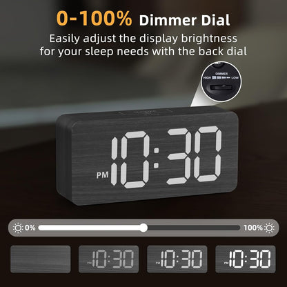 Wooden Digital Alarm Clocks for Bedrooms with 0-100% Dimmable Display