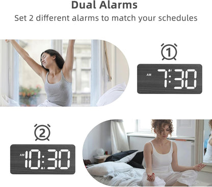 Wooden Digital Alarm Clocks for Bedrooms with 0-100% Dimmable Display