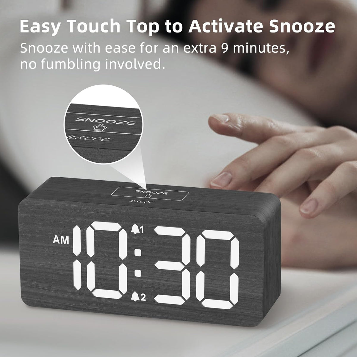 Wooden Digital Alarm Clocks for Bedrooms with 0-100% Dimmable Display