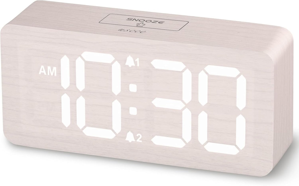 Wooden Digital Alarm Clocks for Bedrooms with 0-100% Dimmable Display