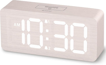 Wooden Digital Alarm Clocks for Bedrooms with 0-100% Dimmable Display