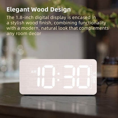 Wooden Digital Alarm Clocks for Bedrooms with 0-100% Dimmable Display