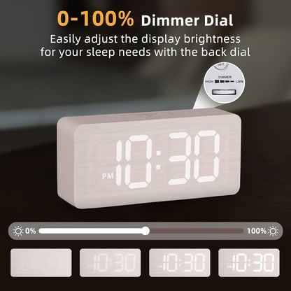 Wooden Digital Alarm Clocks for Bedrooms with 0-100% Dimmable Display