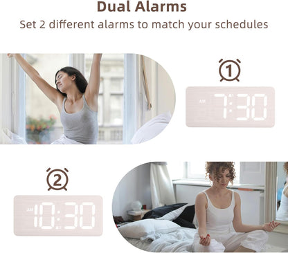 Wooden Digital Alarm Clocks for Bedrooms with 0-100% Dimmable Display