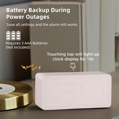 Wooden Digital Alarm Clocks for Bedrooms with 0-100% Dimmable Display