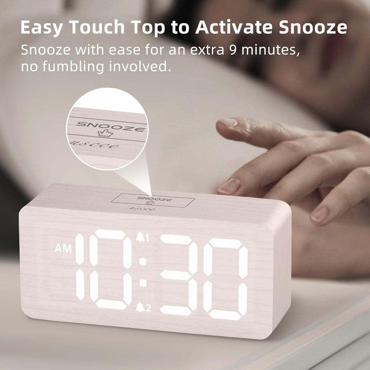 Wooden Digital Alarm Clocks for Bedrooms with 0-100% Dimmable Display