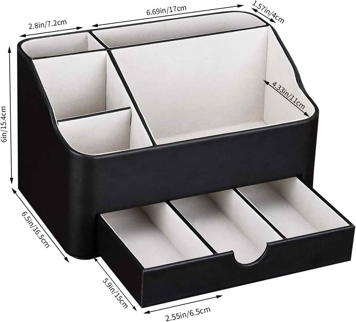 KINGFOM Desk Organizer with Drawer, Multifunction Pencil Holder for Desk, Desk Organizer and Accessories 5 Compartments for Home Office Supplies (Black)