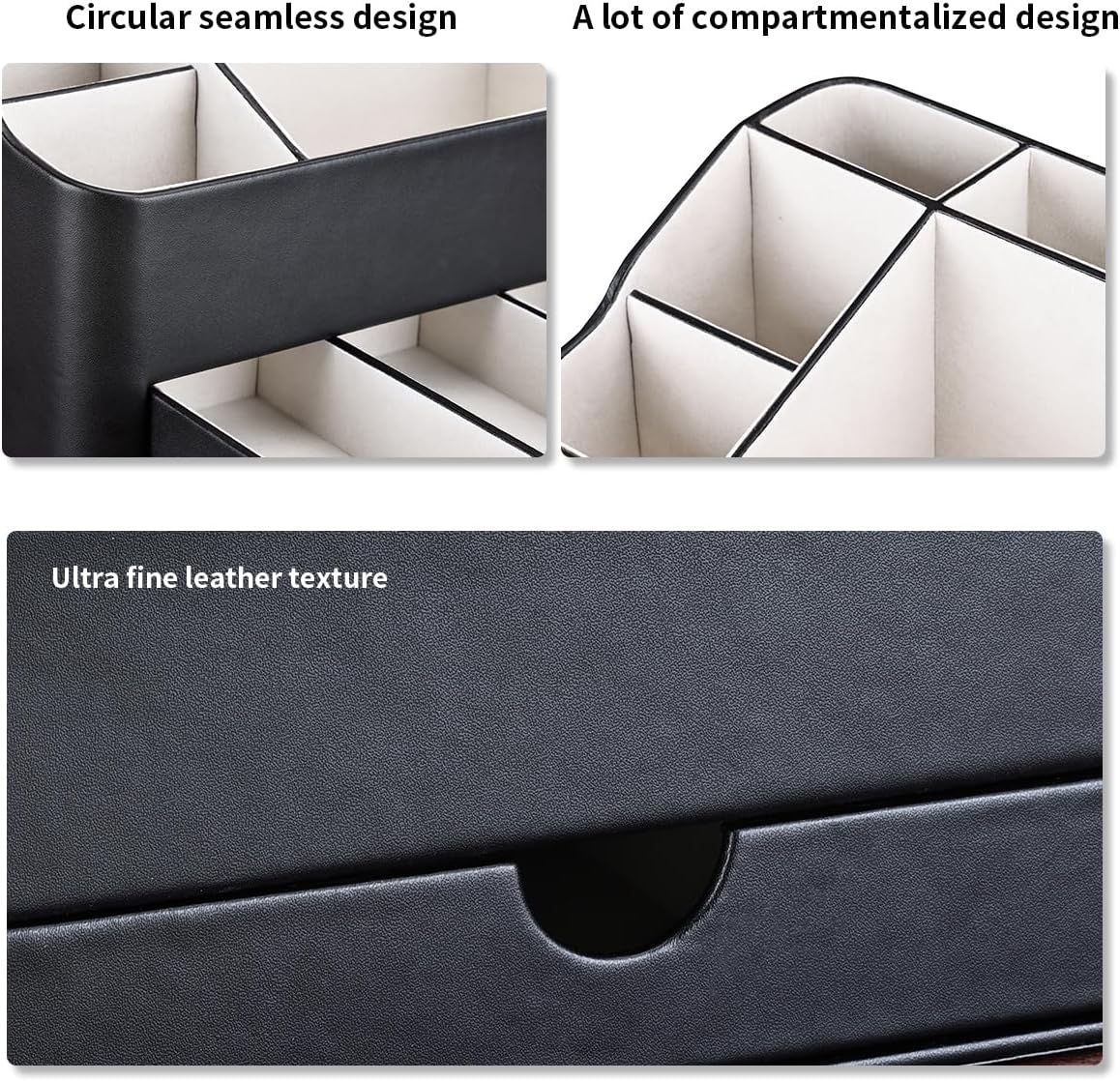 KINGFOM Desk Organizer with Drawer, Multifunction Pencil Holder for Desk, Desk Organizer and Accessories 5 Compartments for Home Office Supplies (Black)