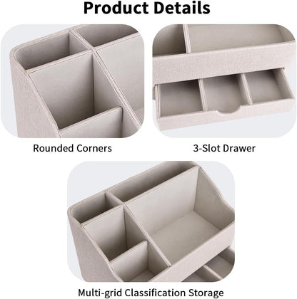 KINGFOM Desk Organizer with Drawer, Multifunction Pencil Holder for Desk, Desk Organizer and Accessories 5 Compartments for Home Office Supplies (Black)
