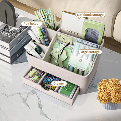 KINGFOM Desk Organizer with Drawer, Multifunction Pencil Holder for Desk, Desk Organizer and Accessories 5 Compartments for Home Office Supplies (Black)
