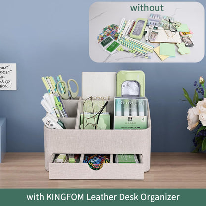 KINGFOM Desk Organizer with Drawer, Multifunction Pencil Holder for Desk, Desk Organizer and Accessories 5 Compartments for Home Office Supplies (Black)