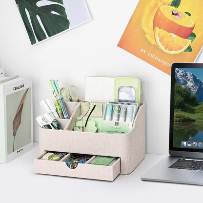KINGFOM Desk Organizer with Drawer, Multifunction Pencil Holder for Desk, Desk Organizer and Accessories 5 Compartments for Home Office Supplies (Black)
