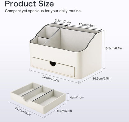 KINGFOM Desk Organizer with Drawer, Multifunction Pencil Holder for Desk, Desk Organizer and Accessories 5 Compartments for Home Office Supplies (Black)