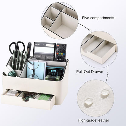 KINGFOM Desk Organizer with Drawer, Multifunction Pencil Holder for Desk, Desk Organizer and Accessories 5 Compartments for Home Office Supplies (Black)