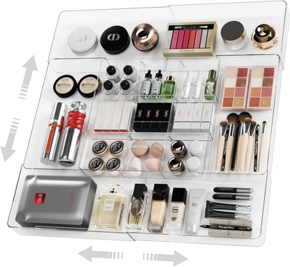 Expandable Makeup Drawer Organizer, Clear Silverware Drawer Organizer Tray.