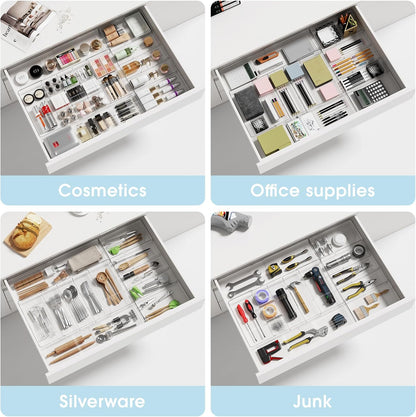 Expandable Makeup Drawer Organizer, Clear Silverware Drawer Organizer Tray.