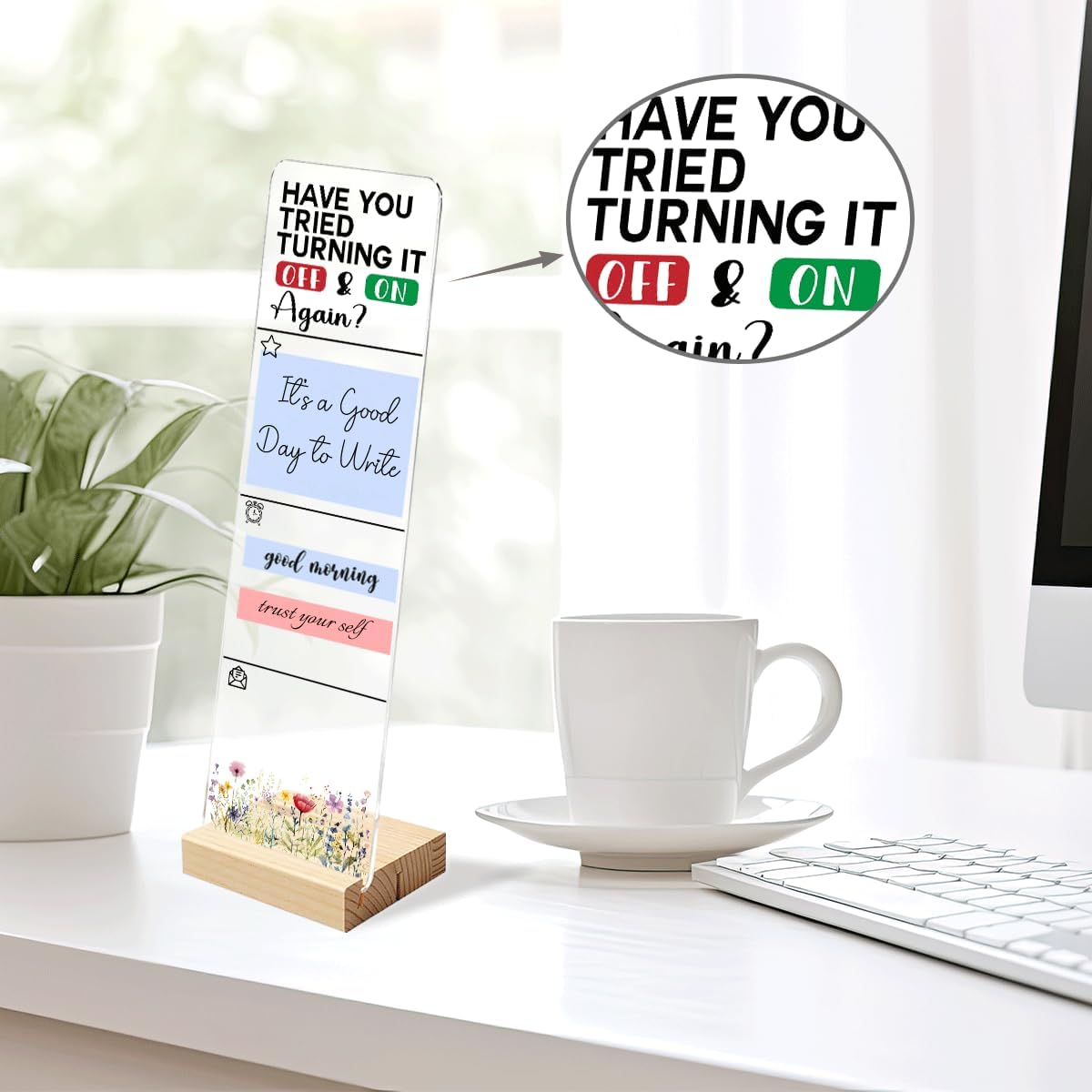 Note to Self Motivational Decor Sticky Note Holder, Mental Health Monitor Memo Board Decorations for School Counseling Office Therapy Desktop Art Decoration School Counselor, Therapist Office Gifts