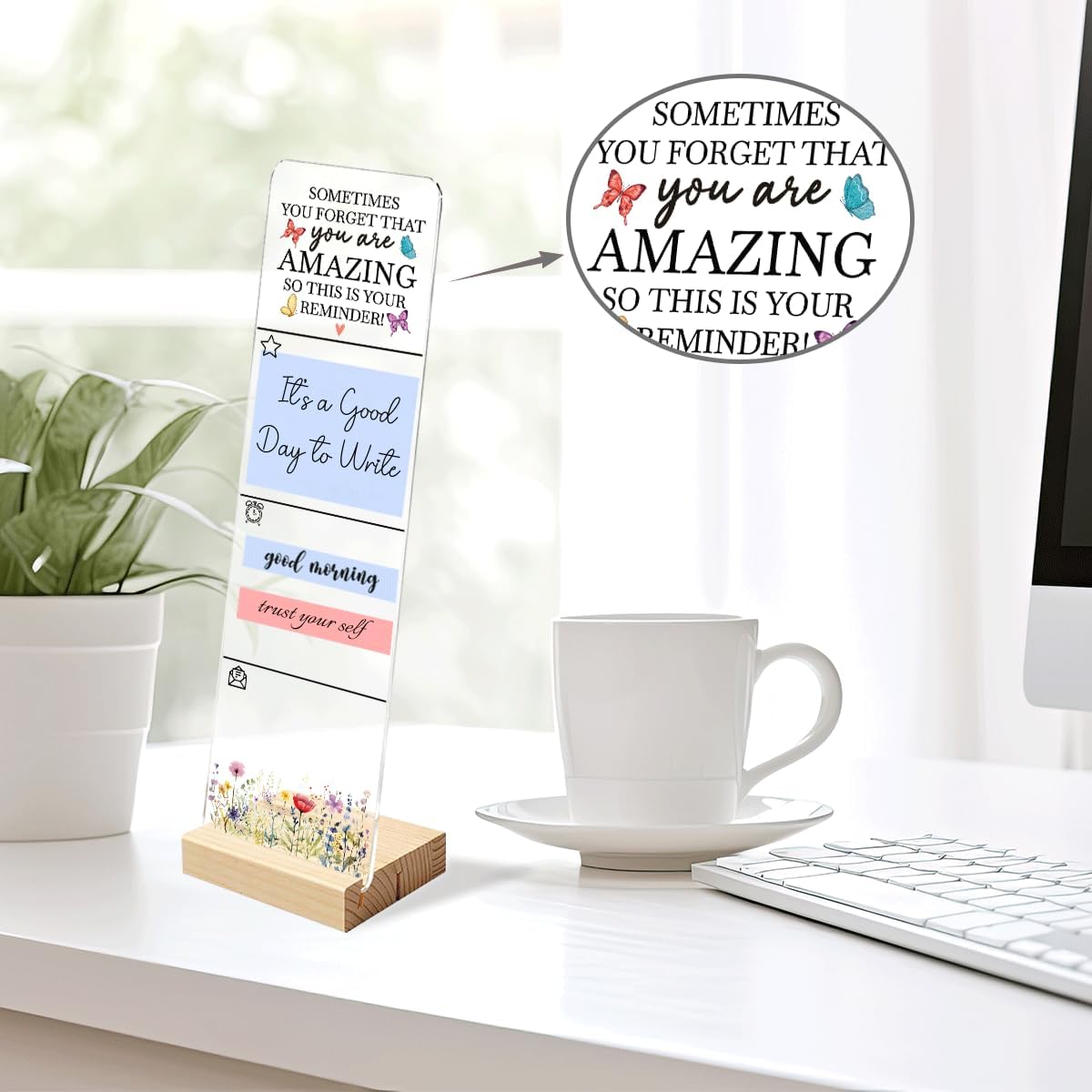 Note to Self Motivational Decor Sticky Note Holder, Mental Health Monitor Memo Board Decorations for School Counseling Office Therapy Desktop Art Decoration School Counselor, Therapist Office Gifts