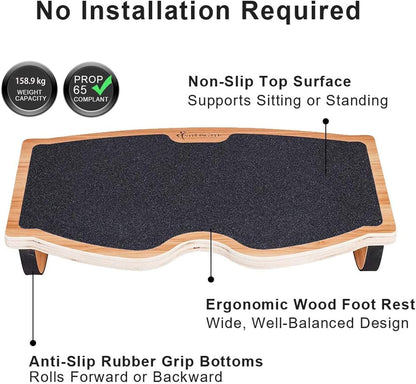 Under Desk Footrest, Wooden Rocking Foot Rest, 350lbs, Non-Slip