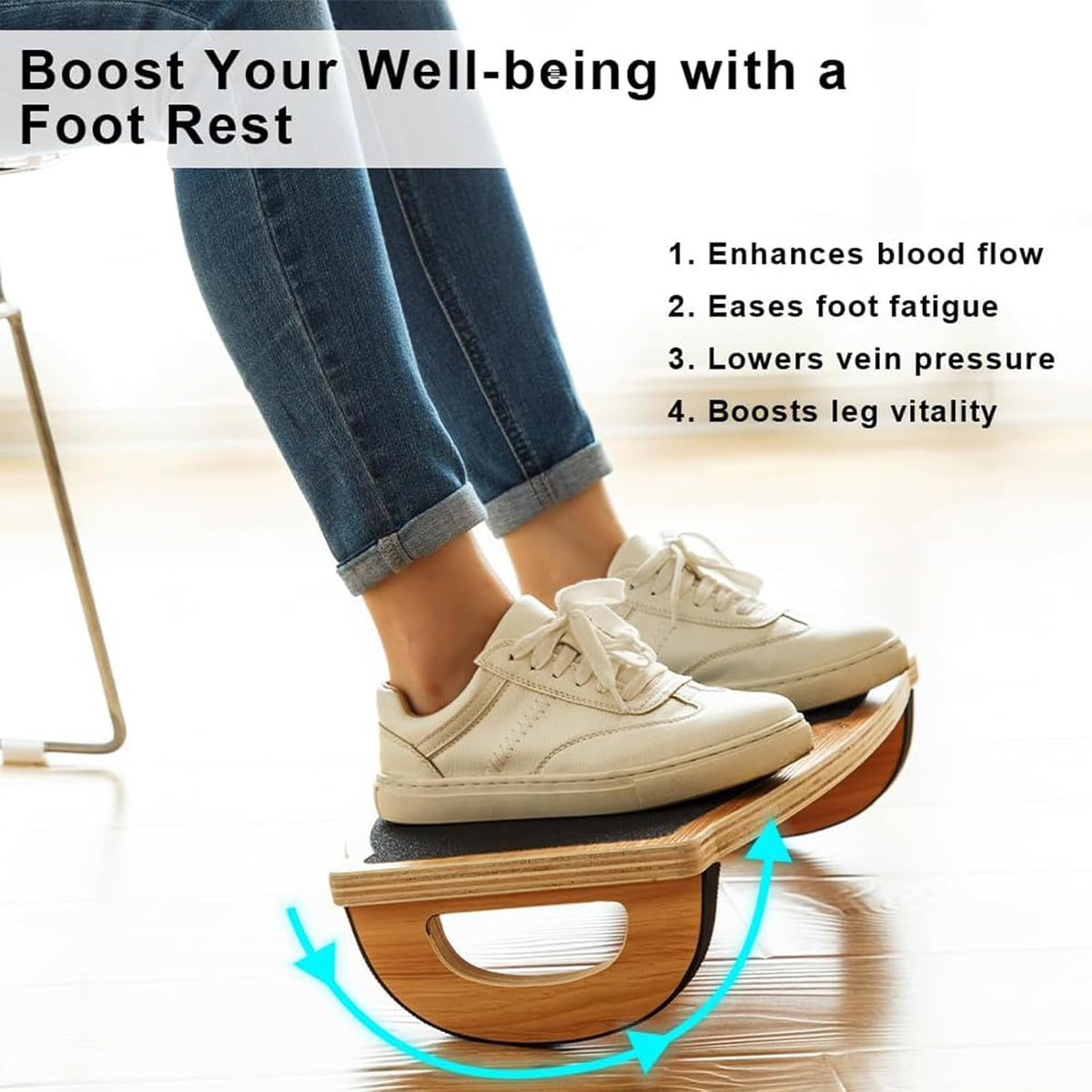 Under Desk Footrest, Wooden Rocking Foot Rest, 350lbs, Non-Slip