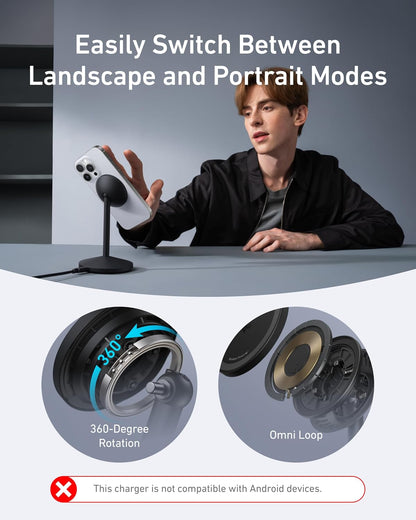 MagSafe Charger, MagGo Qi2 15W 360-Degree Wireless Charger Stand