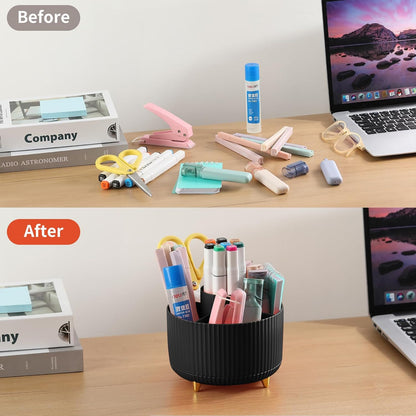 Desk Pencil Pen Holder, 5 Slots 360°Degree Rotating Pen Organizers for Desk, Desktop Storage Stationery Supplies Organizer, Cute Pencil Cup Pot for Office, School, Home, Art Supply, Dark Green