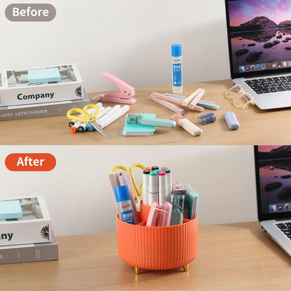 Desk Pencil Pen Holder, 5 Slots 360°Degree Rotating Pen Organizers for Desk, Desktop Storage Stationery Supplies Organizer, Cute Pencil Cup Pot for Office, School, Home, Art Supply, Dark Green