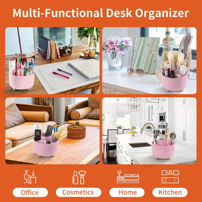 Desk Pencil Pen Holder, 5 Slots 360°Degree Rotating Pen Organizers for Desk, Desktop Storage Stationery Supplies Organizer, Cute Pencil Cup Pot for Office, School, Home, Art Supply, Dark Green