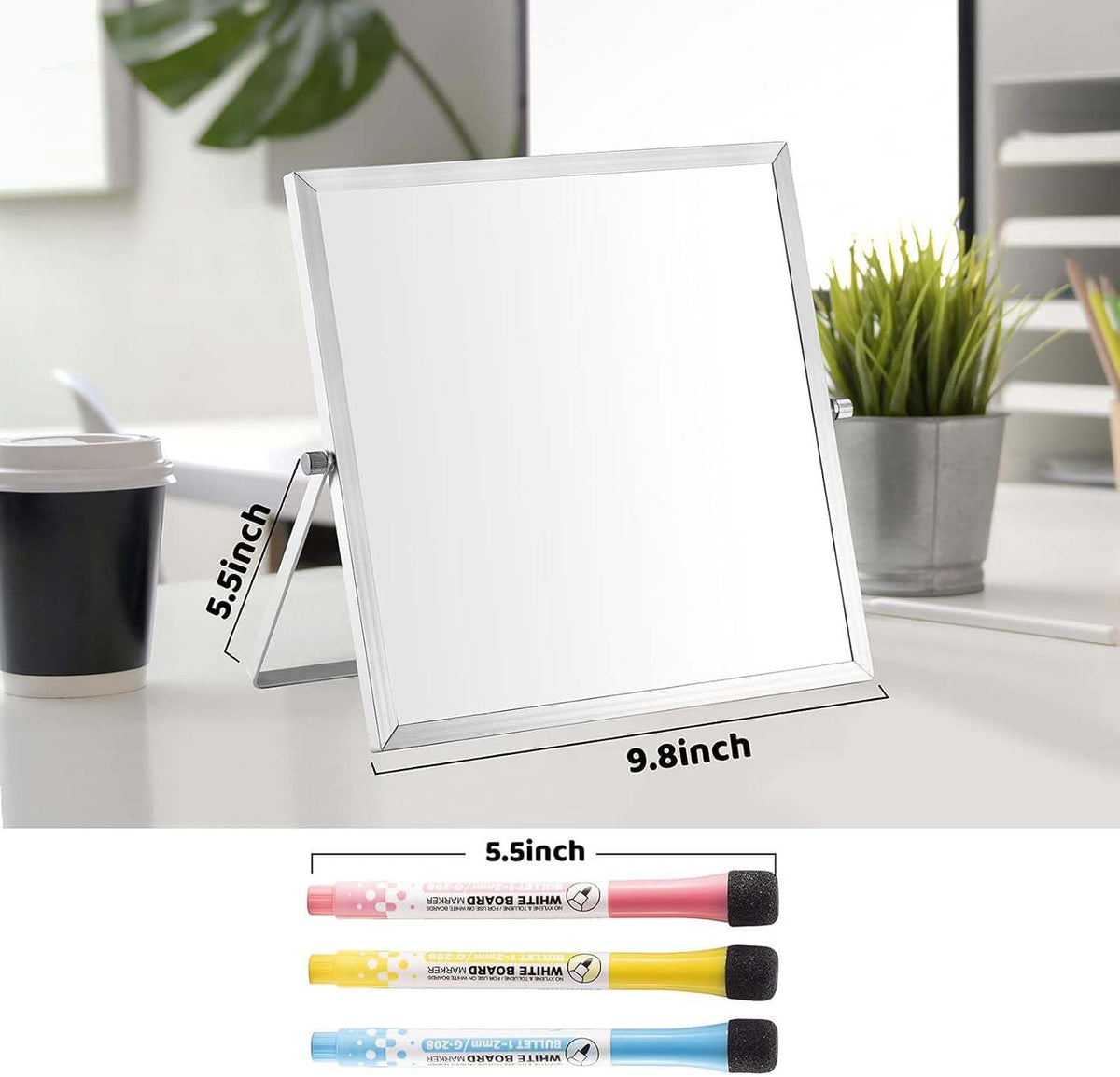 Small Dry Erase Board, 10" X 10" Small Whiteboard with Stand, Portable Magnetic Tabletop Erase Board for Kids Drawing, Desktop for Students Kids Home Office