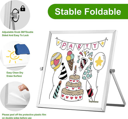 Small Dry Erase Board, 10" X 10" Small Whiteboard with Stand, Portable Magnetic Tabletop Erase Board for Kids Drawing, Desktop for Students Kids Home Office
