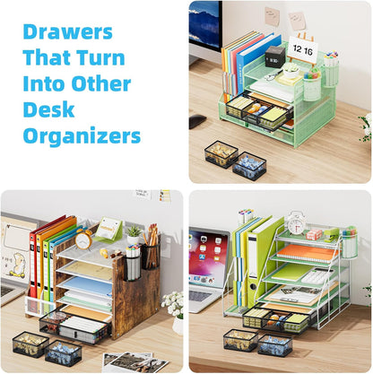 3 Packs Desk Drawer Organizers, Metal Mesh Dividers Desk Drawer Organizer Tray with 9 Adjustable Compartments, Pen Organizer for Drawer Tray Box Accessories for Desktop,Kitchen, Makeup