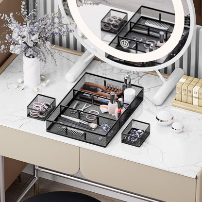 3 Packs Desk Drawer Organizers, Metal Mesh Dividers Desk Drawer Organizer Tray with 9 Adjustable Compartments, Pen Organizer for Drawer Tray Box Accessories for Desktop,Kitchen, Makeup