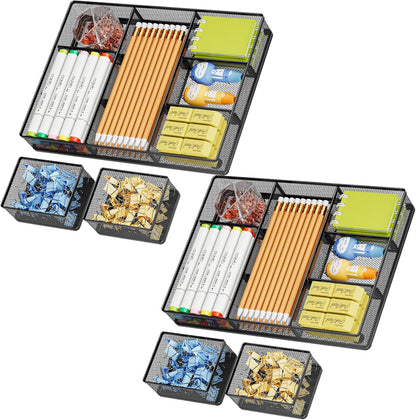 3 Packs Desk Drawer Organizers, Metal Mesh Dividers Desk Drawer Organizer Tray with 9 Adjustable Compartments, Pen Organizer for Drawer Tray Box Accessories for Desktop,Kitchen, Makeup