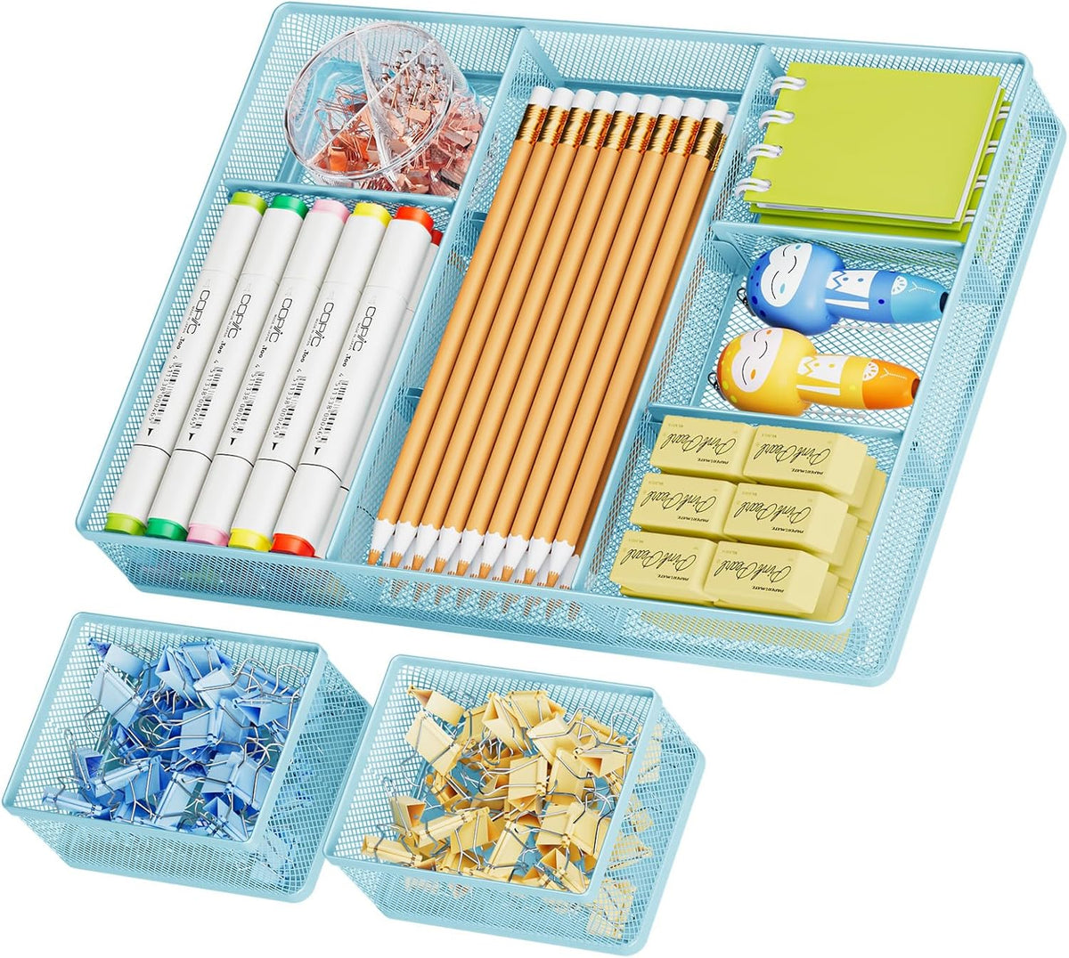 3 Packs Desk Drawer Organizers, Metal Mesh Dividers Desk Drawer Organizer Tray with 9 Adjustable Compartments, Pen Organizer for Drawer Tray Box Accessories for Desktop,Kitchen, Makeup