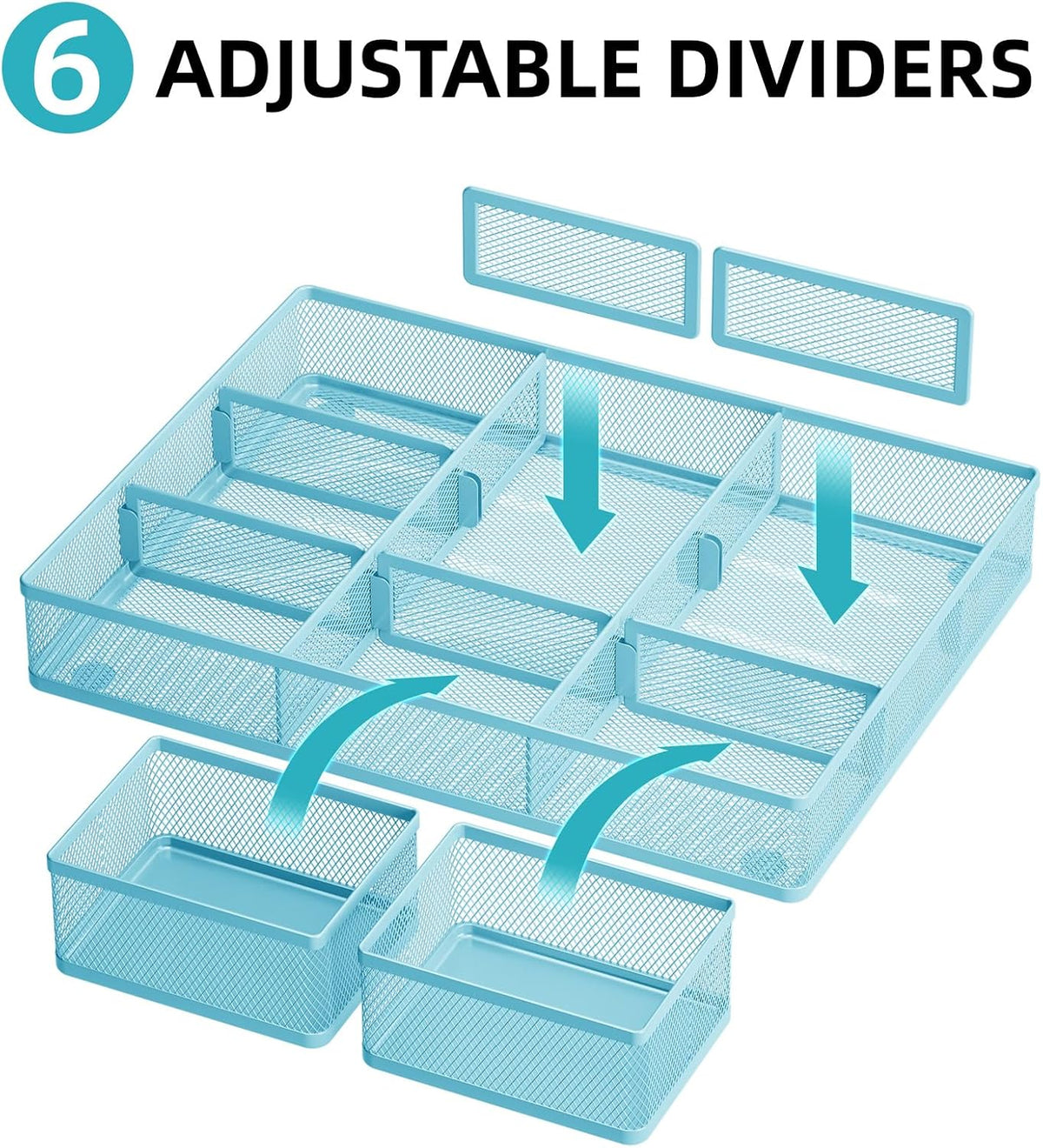 3 Packs Desk Drawer Organizers, Metal Mesh Dividers Desk Drawer Organizer Tray with 9 Adjustable Compartments, Pen Organizer for Drawer Tray Box Accessories for Desktop,Kitchen, Makeup
