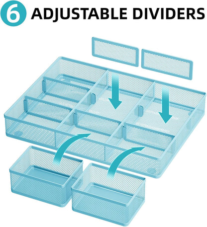 3 Packs Desk Drawer Organizers, Metal Mesh Dividers Desk Drawer Organizer Tray with 9 Adjustable Compartments, Pen Organizer for Drawer Tray Box Accessories for Desktop,Kitchen, Makeup