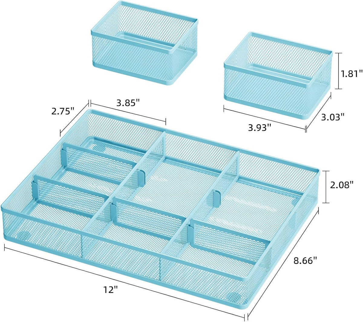 3 Packs Desk Drawer Organizers, Metal Mesh Dividers Desk Drawer Organizer Tray with 9 Adjustable Compartments, Pen Organizer for Drawer Tray Box Accessories for Desktop,Kitchen, Makeup