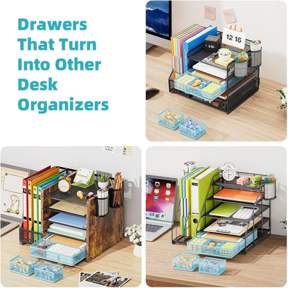 3 Packs Desk Drawer Organizers, Metal Mesh Dividers Desk Drawer Organizer Tray with 9 Adjustable Compartments, Pen Organizer for Drawer Tray Box Accessories for Desktop,Kitchen, Makeup