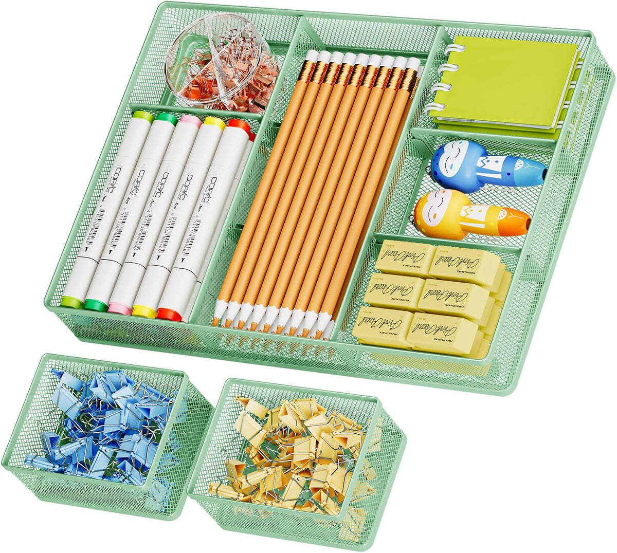 3 Packs Desk Drawer Organizers, Metal Mesh Dividers Desk Drawer Organizer Tray with 9 Adjustable Compartments, Pen Organizer for Drawer Tray Box Accessories for Desktop,Kitchen, Makeup
