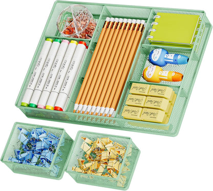 3 Packs Desk Drawer Organizers, Metal Mesh Dividers Desk Drawer Organizer Tray with 9 Adjustable Compartments, Pen Organizer for Drawer Tray Box Accessories for Desktop,Kitchen, Makeup