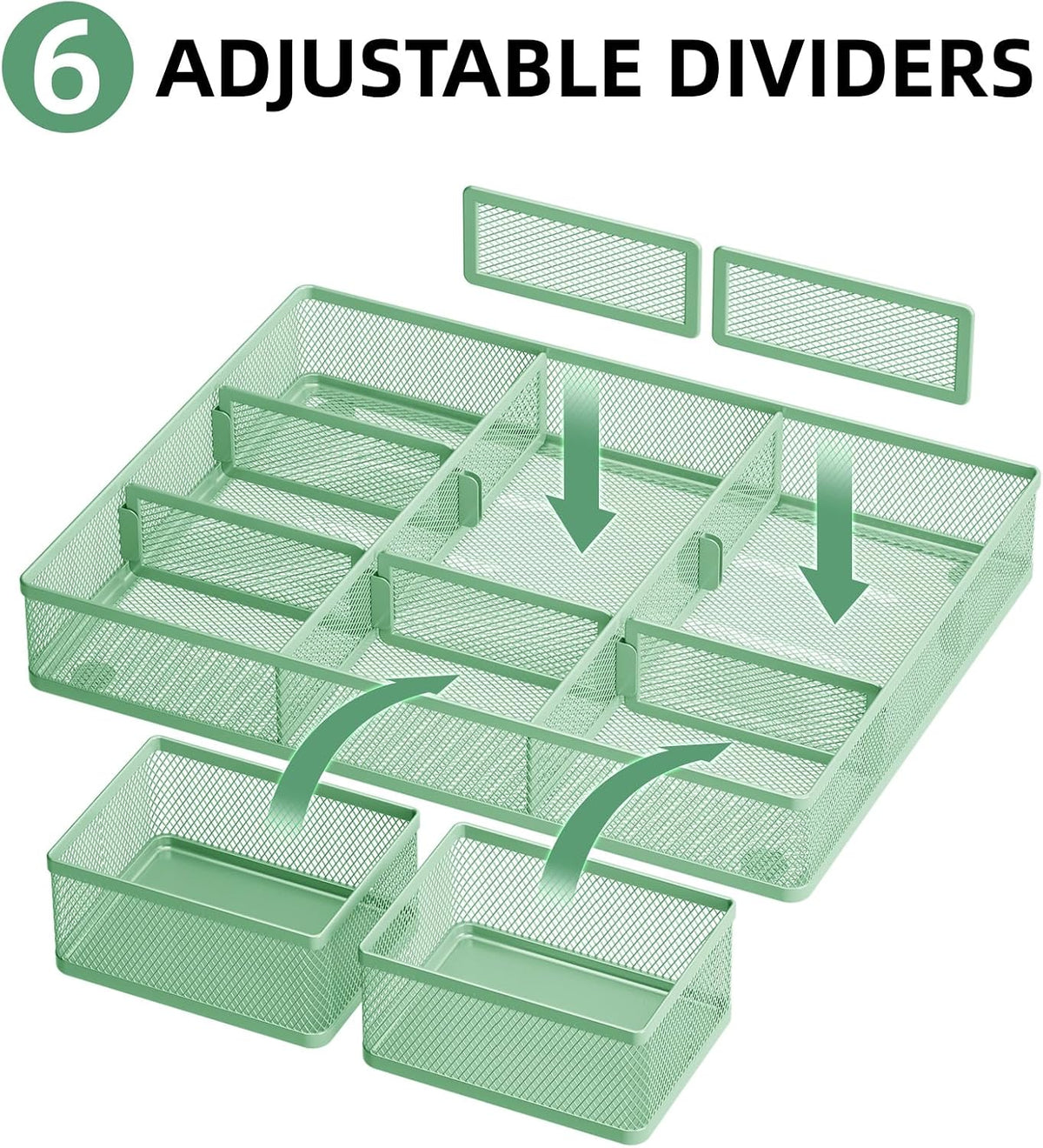 3 Packs Desk Drawer Organizers, Metal Mesh Dividers Desk Drawer Organizer Tray with 9 Adjustable Compartments, Pen Organizer for Drawer Tray Box Accessories for Desktop,Kitchen, Makeup