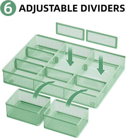 3 Packs Desk Drawer Organizers, Metal Mesh Dividers Desk Drawer Organizer Tray with 9 Adjustable Compartments, Pen Organizer for Drawer Tray Box Accessories for Desktop,Kitchen, Makeup