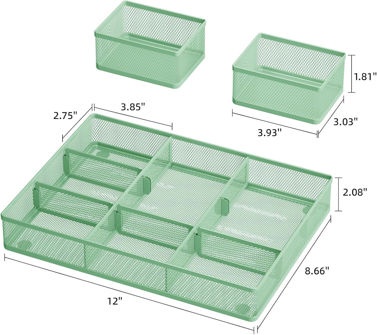 3 Packs Desk Drawer Organizers, Metal Mesh Dividers Desk Drawer Organizer Tray with 9 Adjustable Compartments, Pen Organizer for Drawer Tray Box Accessories for Desktop,Kitchen, Makeup