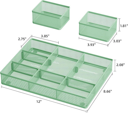 3 Packs Desk Drawer Organizers, Metal Mesh Dividers Desk Drawer Organizer Tray with 9 Adjustable Compartments, Pen Organizer for Drawer Tray Box Accessories for Desktop,Kitchen, Makeup