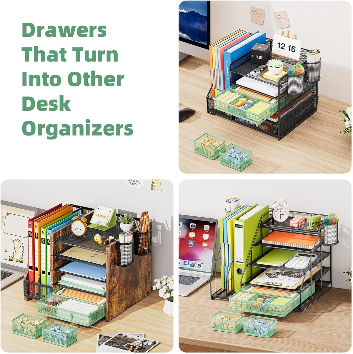 3 Packs Desk Drawer Organizers, Metal Mesh Dividers Desk Drawer Organizer Tray with 9 Adjustable Compartments, Pen Organizer for Drawer Tray Box Accessories for Desktop,Kitchen, Makeup