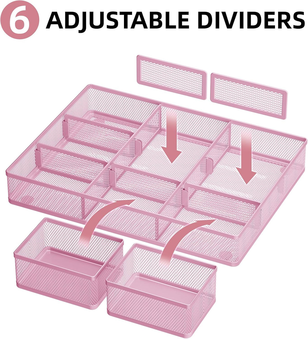 3 Packs Desk Drawer Organizers, Metal Mesh Dividers Desk Drawer Organizer Tray with 9 Adjustable Compartments, Pen Organizer for Drawer Tray Box Accessories for Desktop,Kitchen, Makeup