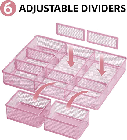 3 Packs Desk Drawer Organizers, Metal Mesh Dividers Desk Drawer Organizer Tray with 9 Adjustable Compartments, Pen Organizer for Drawer Tray Box Accessories for Desktop,Kitchen, Makeup
