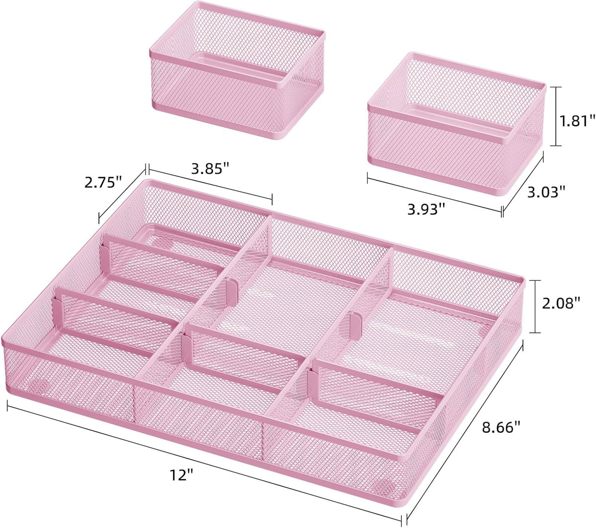 3 Packs Desk Drawer Organizers, Metal Mesh Dividers Desk Drawer Organizer Tray with 9 Adjustable Compartments, Pen Organizer for Drawer Tray Box Accessories for Desktop,Kitchen, Makeup